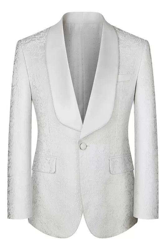 Louis Gentle White Shawl Lapel Three Pieces Jacquard Prom Suits ...