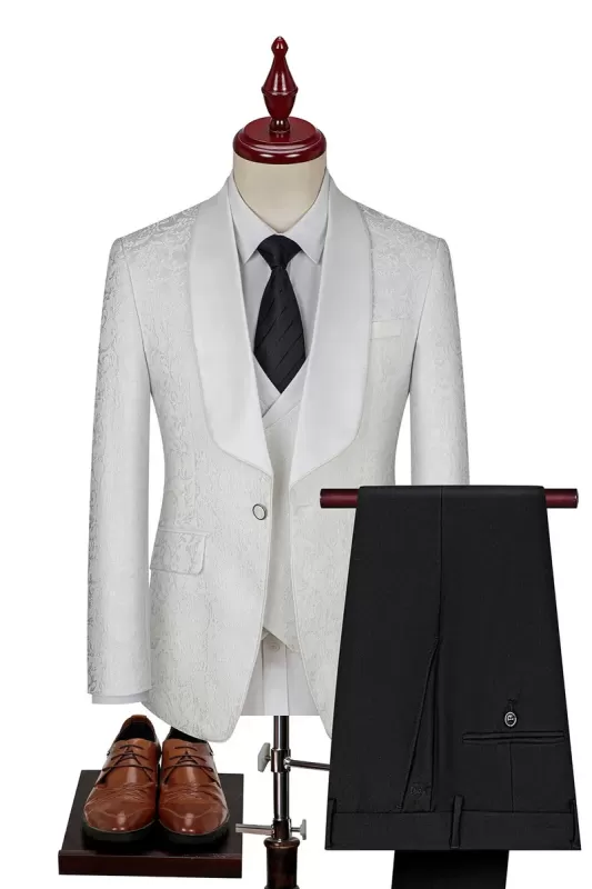 Louis Gentle White Shawl Lapel Three Pieces Jacquard Prom Suits ...