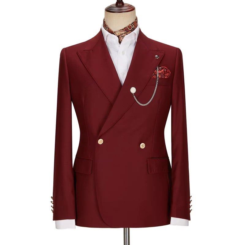 Lynn Charming Burgundy Peaked Lapel Double Breasted Prom Suits ...