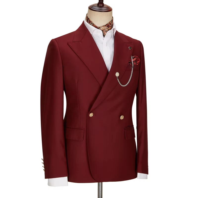 Lynn Charming Burgundy Peaked Lapel Double Breasted Prom Suits ...