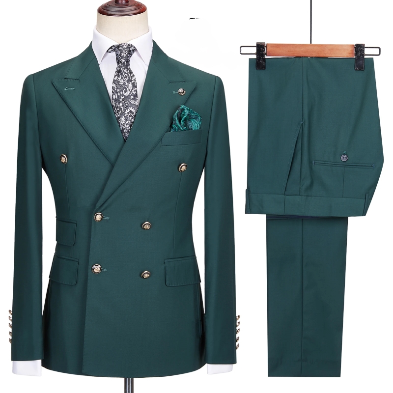 Mann Elegant Dark Green Peaked Lapel Double Breasted Prom Suits ...