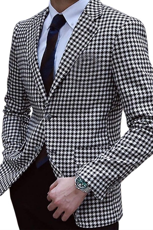 Michael Bespoke Black Notched Lapel Plaid Close Fitting Prom Suits