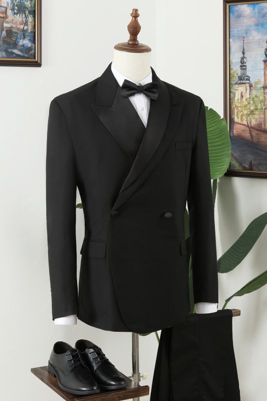 Myron Classical Black Peaked Lapel Double Breasted Prom Men Suits