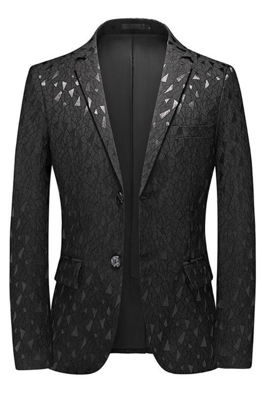 Nick Gentle Black Jacquard Notched Lapel Bespoke Prom Men Suits