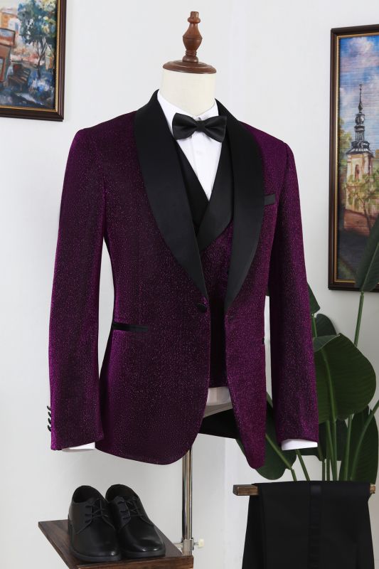 Nelson Stylish Purple Shawl Lapel Three Pieces Sequins Prom Men Suits