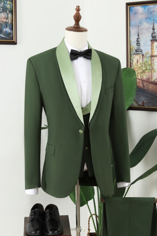 Nat Fashion Dark Green Shawl Lapel Three Pieces Prom Men Suits