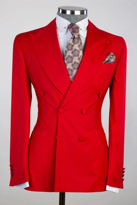 Paddy Red Peaked Lapel Double Breasted Prom Suits