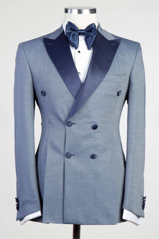 Perry Steel Blue Peaked Lapel Double Breasted Prom Suits