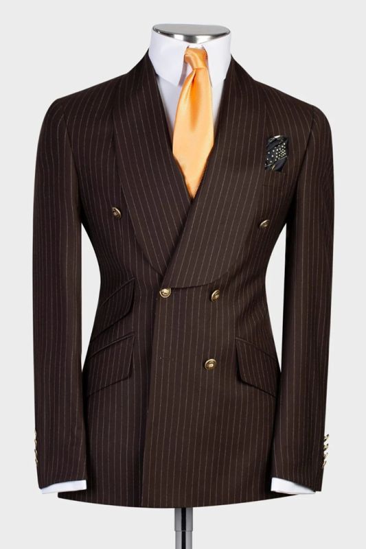 Phil Coffee Shawl Lapel Double Breasted Striped Business Suits