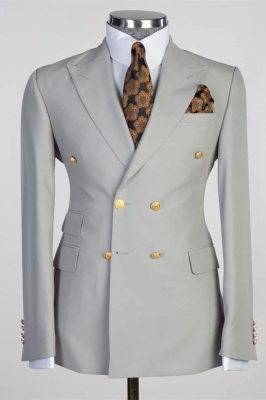 Osmond Light Gray Peaked Lapel Double Breasted Business Suits