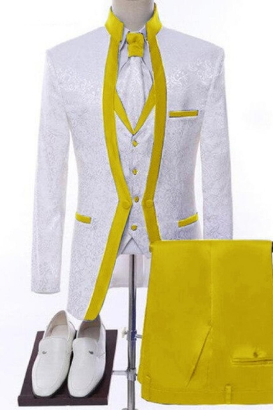 Norton Fancy Yellow Shawl Lapel Jacquard Three Pieces Wedding Suits