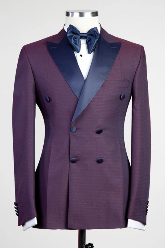 Pete Grape Peaked Lapel Double Breasted Prom Suits