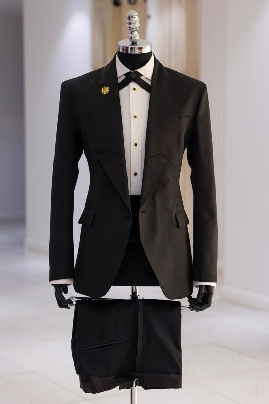 Reuben Black Peaked Lapel Bespoke Prom Suits 