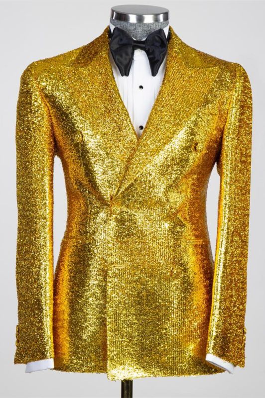 Rupert Gold Sequins Peaked Lapel Double Breasted Prom Suits