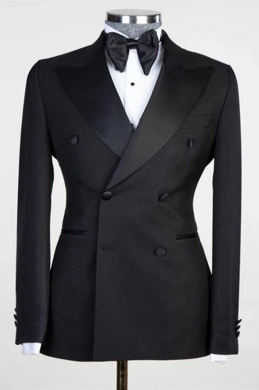 Quincy Black Peaked Lapel Double Breasted Prom Men Suits