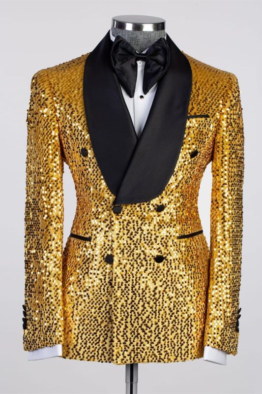 Sam Gold Sequins Shawl Lapel Double Breasted Prom Suits