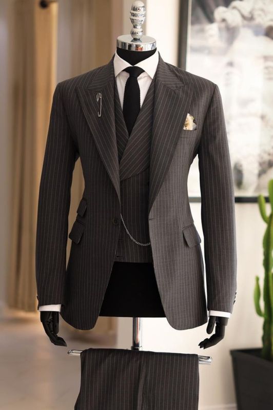 Rodney Coffee Peaked Lapel Three Pieces Striped Business Suits