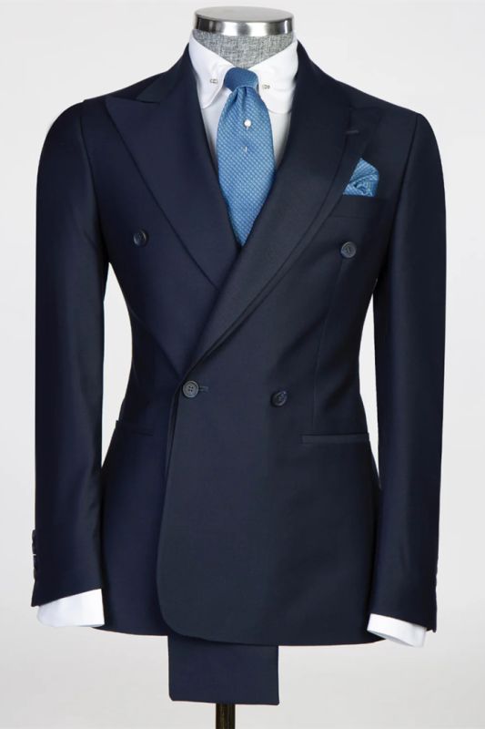 Sidney Navy Peaked Lapel Double Breasted Prom Suits