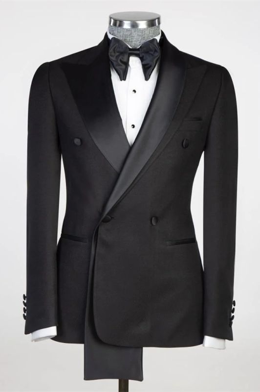 Sean Black Peaked Lapel Double Breasted Prom Suits