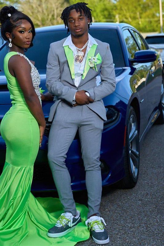 Travis Gray Prom Suits With Green Peaked Lapel