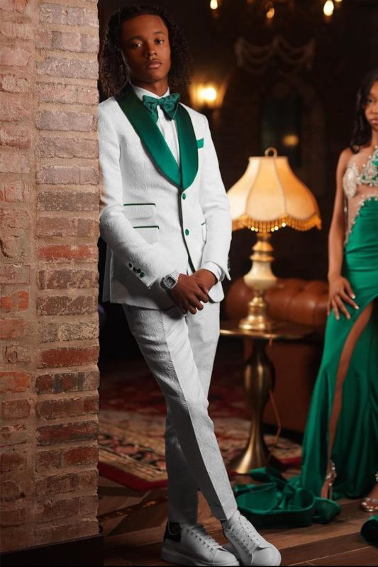 Tyler Green Shawl Lapel White Jacquard Prom Suits