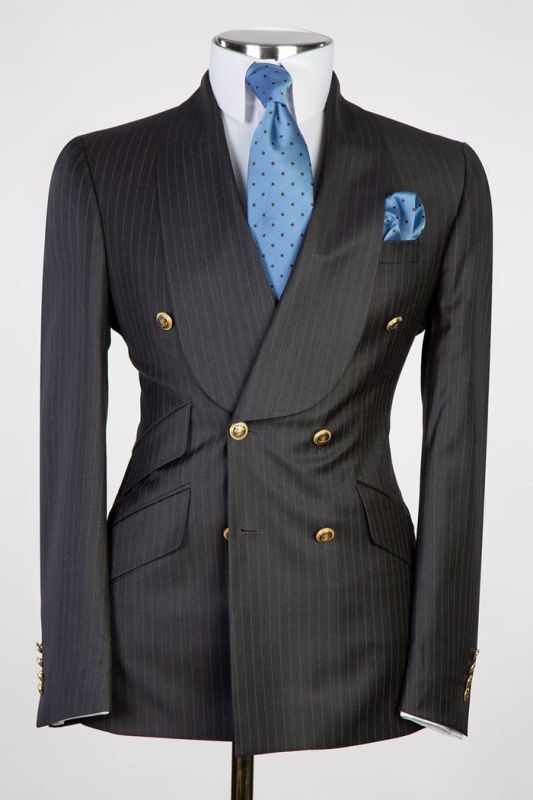 Stanford Black Shawl Lapel Striped Double Breasted Business Suits