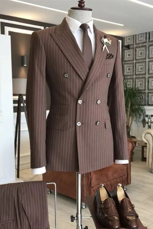 Brooks Double Breasted Pinstripe Brown Big and Tall Business Suit