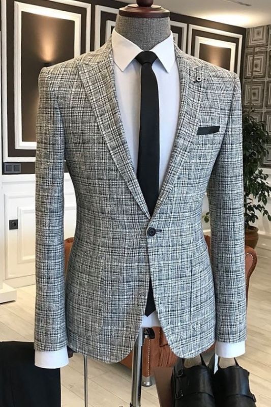 Pope One Button Gray Plaid Popular Men's Formal Business Suit