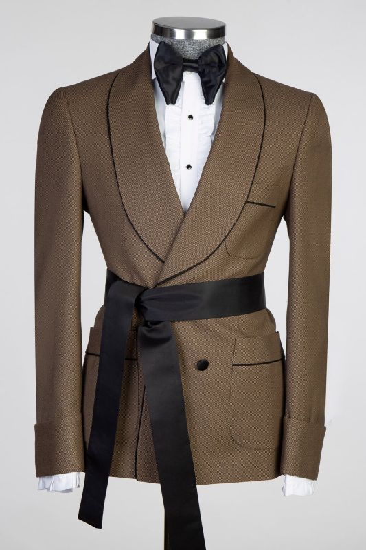 Chu Latest Golden Brown Men’s Formal Suit with Black Sash for Wedding