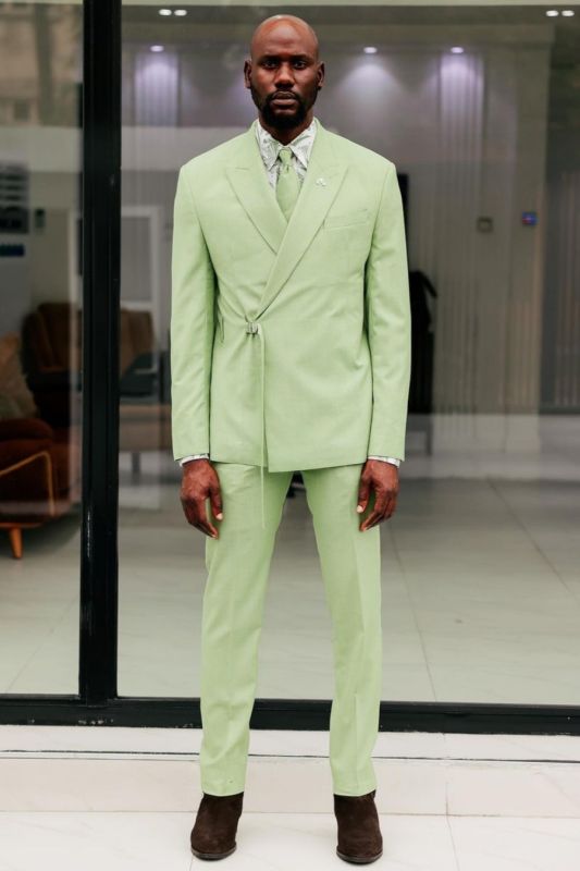 Yves Light Green Peaked Lapel Prom Suits With Metal Button