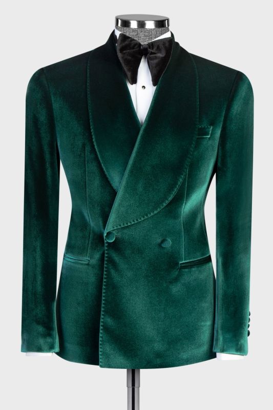 Fashion Dark Green Velvet Double Breasted Men's Prom Suit