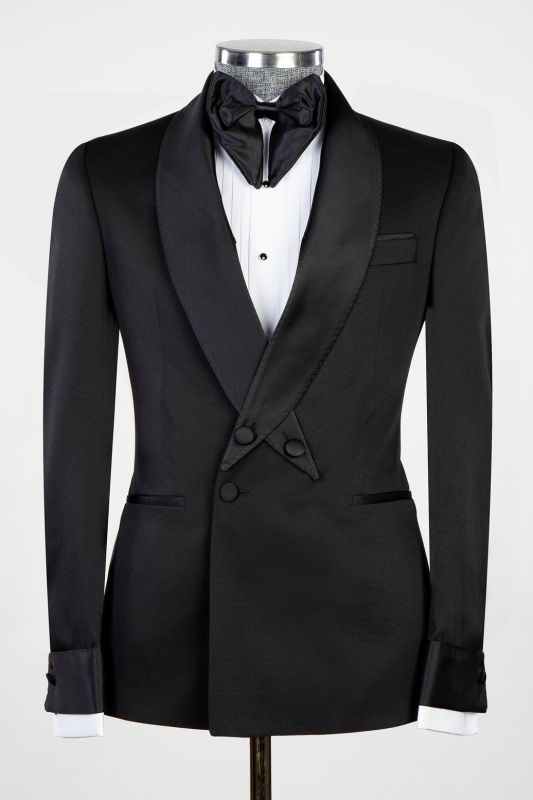 Modern Designed Staggered Shawl Lapel Black Men's Suit for Formal