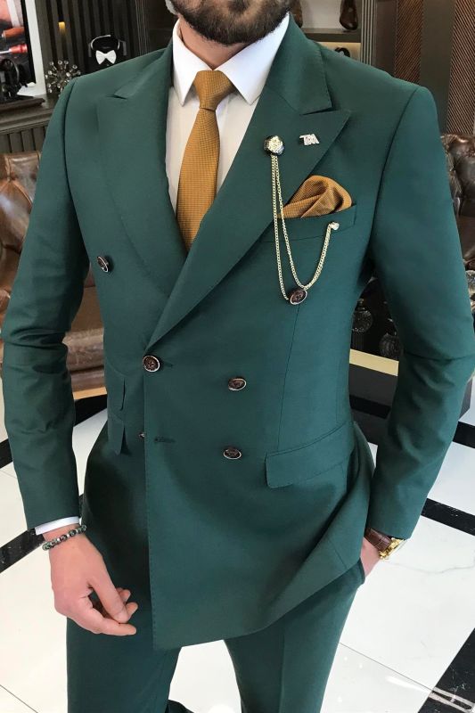 Albert Dark Green Peaked Lapel Double Breasted Wedding Suits