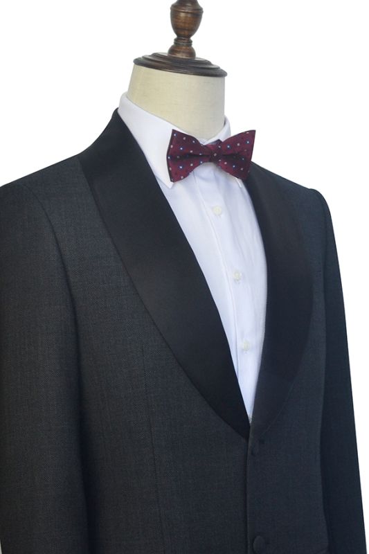 Classic Dark Grey Black Shawl Collar Wedding Tuxedos Two Buttons Wedding Suits For Men