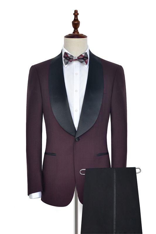 Luxury Black Shawl Collor One Button Burgundy Wedding Suits for Men ...