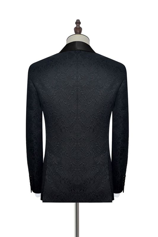 Classic Black Jacquard Wedding Tuxedo for Men | Shawl Lapel Silk One ...