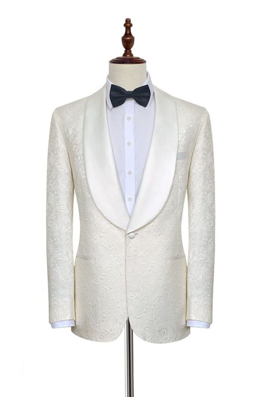 Popular Jacquard White Tuxedos for Wedding | Silk Shawl Lapel One ...