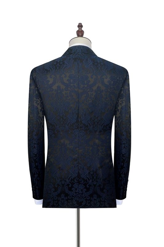 Dark Navy Jacquard Prom Suits | Black Silk Peak Lapel Mens Suits for ...