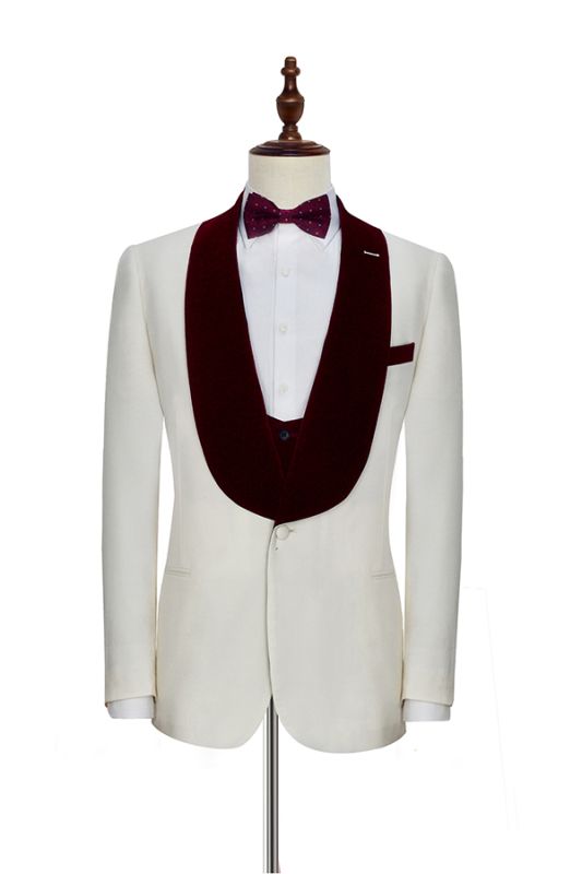 maroon and white wedding suit