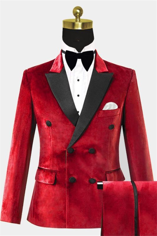 Double Breasted Red Velvet Tuxedo | Two Pieces Prom Suits For Men ...