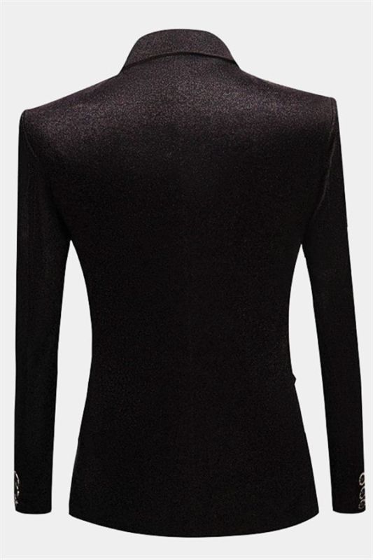 Glamorous Black Sequin Blazer | Peak Lapel One Button Men Suits ...