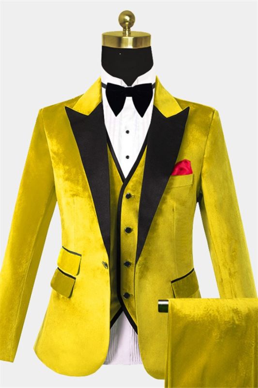 Yellow Velvet Tuxedo for Men | Three Pieces Slim Fit Prom Suits ...