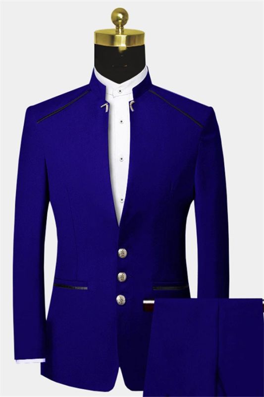 Bespoke Two Pieces Cheap Suits | Royal Blue Men Suit with Mandarin ...