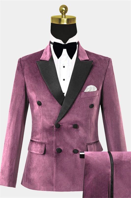 Mauve Velvet Tuxedo with 2 Pieces | Peak Lapel Double Breasted Best ...