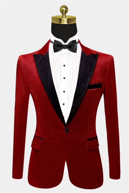 Red Glitter Peak Lapel Blazer | Gael One Buttton Men Suit | Allaboutsuit