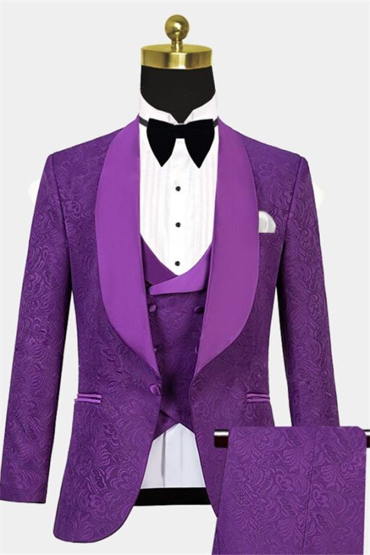 Vintage Jacquare Violet Men Suits | 3 Pieces Prom Suits