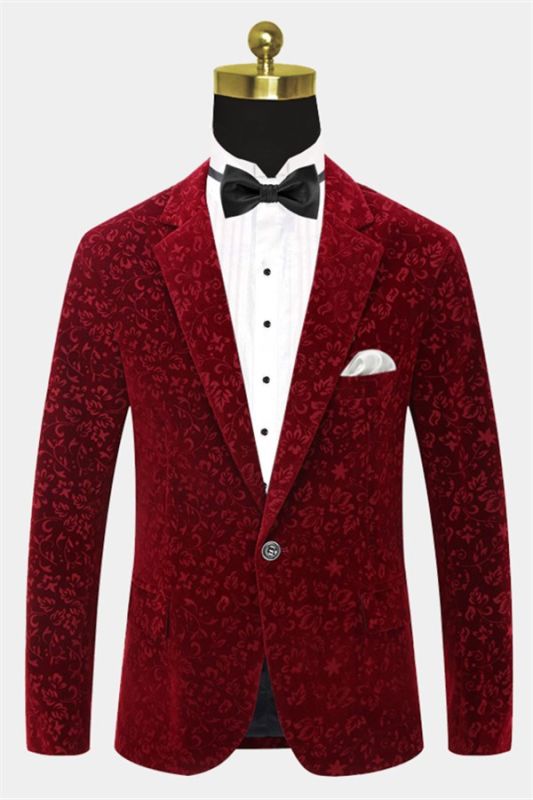 Burgundy Floral Velvet Blazer | Fashion Suit Sizes for Men | Allaboutsuit