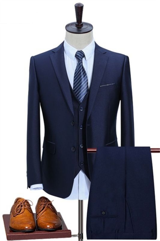 Dark Blue Three Pieces Slim Fit Tuxedo | Men's Business Casual Groom ...