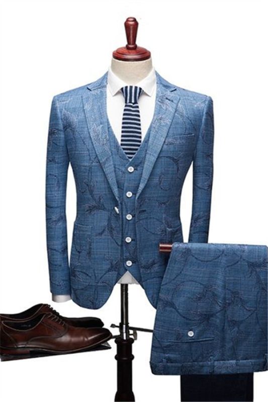 Ocean Blue Wood Business Men Suits Online | Notched Lapel Print Tuxedo ...