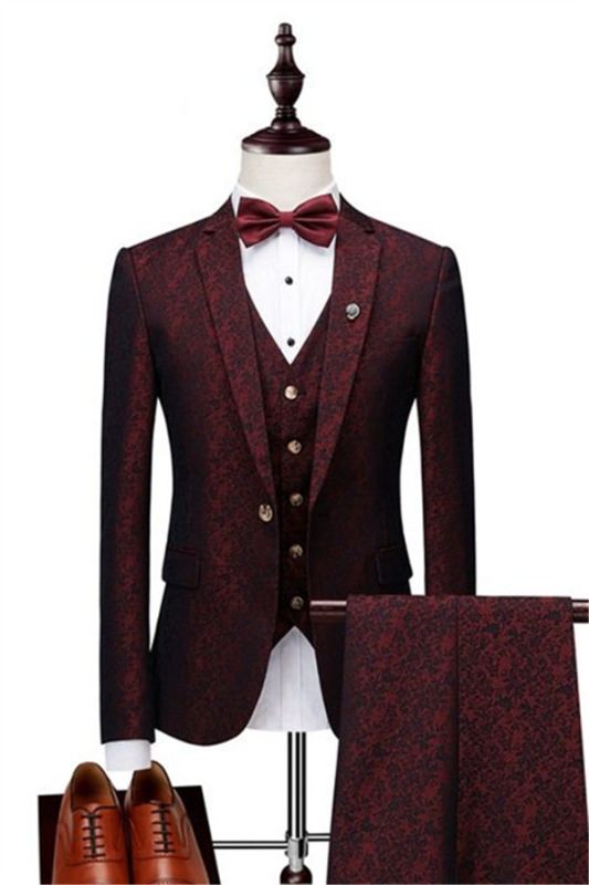 Wine Ruby Notched Laple Prom Suits for Men | Bespoke Three Pieces ...
